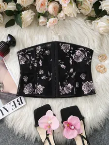Floral Push-Up Bra, Tight-Fit Brassiere with Steel Bones, Vintage Waist Trainer Cincher, Gothic Style Underwear for Women