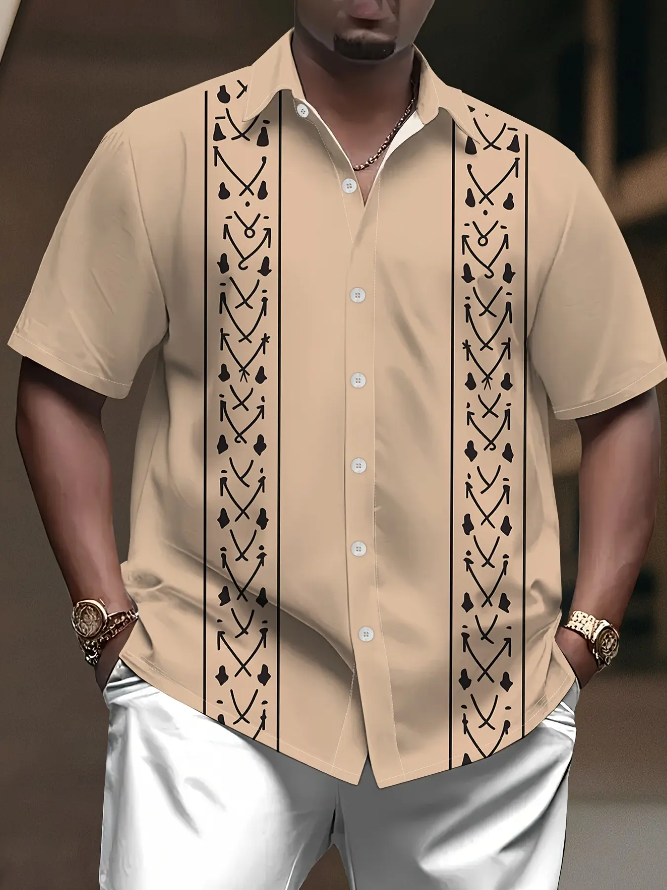 Vintage Embroidered Cuban Collar Classic Short Sleeve Shirt, Menswear, Plus Size Loose Fit, Summer Casual Street Style Wear, Asymmetrical Design, All Seasons