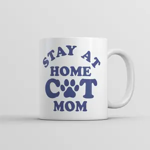 Stay At Home Cat Mom Mug Funny Sarcastic Kitten Graphic Novelty Coffee Cup - 11oz Funny Coffee Mugs Ceramic Printed Drinkware Cup