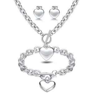 MILACOLATO Heart Pendant, Necklace, Bracelet & Stud Earrings Set - Stainless Steel Love Heart Jewelry for Women - Halloween