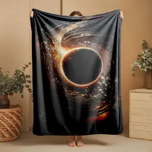 1 piece The magnificent spectacle of a black hole devouring interstellar matter. themed flannel blanket - Flannel blanket with modern design, suitable for sofas and beds, all-season use, super soft and comfortable, digitally printed pattern, 100%