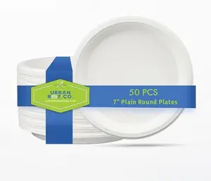 Urban Box Co. 7 Inch Compostable Paper Plates – Heavy-Duty & Sturdy Small Dessert Plates, Made from Natural Bagasse, Perfect for Everyday Use, Eco-Friendly & Biodegradable Disposable Plates