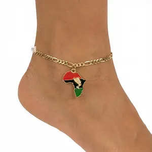 BA UNIQUE FASHION Nefertiti Ankh Africa Continent Charm 10" Figaro Chain Anklet for Women's Egypt Ankh Eye of Horus Jewelry