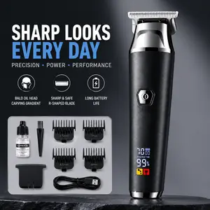 Professional Hair Clipper for Men, Cordless T-Blade Trimmer, Rechargeable Barber Clipper with LED Display, Zero Gap Beard Trimmer, USB Hair Cutting Kit for Home & Salon