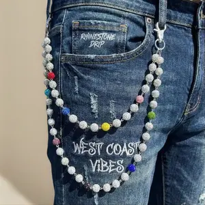 1pc Fashion Street Hip-Hop Pants Chain Handmade Ceramic Rhinestone Ball Waist Chain Unisex Body Chain Accessory For Daily Wear Multicolor Iron Alloy Non-Stretch