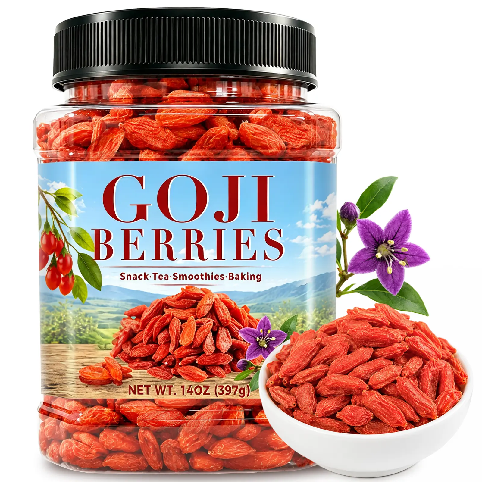 4oz Dried Goji Berries, Large Sun-Dried Wolfberries Perfect for Tea, Yogurt, Oatmeal & Smoothies