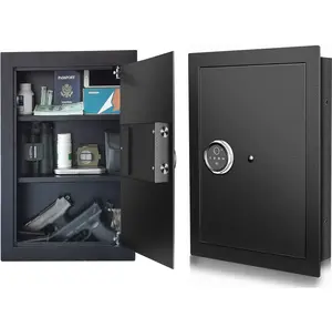 Biometric Wall Safe, Hidden Fingerprint Security Wall Safe, In Wall Safe Between Studs, Perfect for Home/Office/Hotel, Secure Money, Documents, Jewelry, Valuables Black
