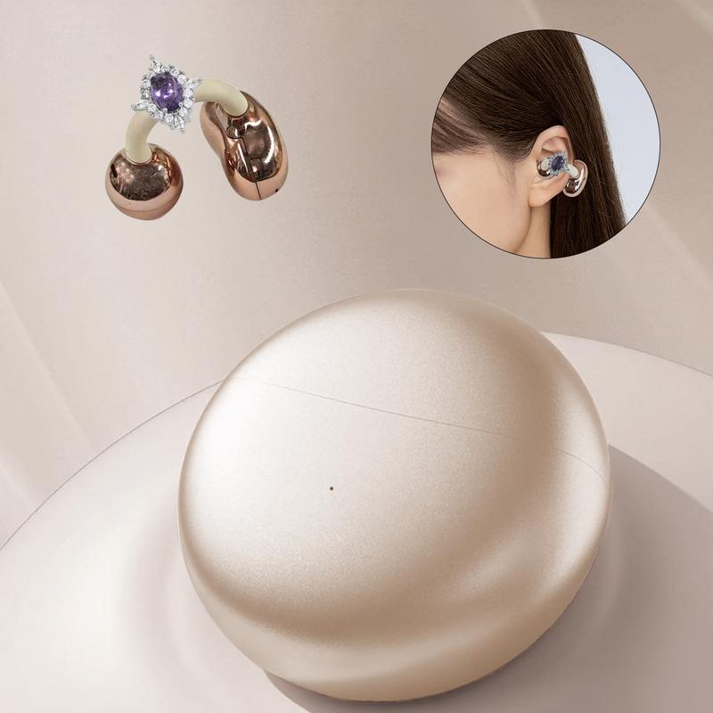 None-In-Ear Clip-On Earbuds, Audio Wireless Earbuds, Wireless Bluetooth-compatible Headphones, Detachable Synthetic Gemstone Earrings, HiFi Stereo Sound, for Sports & Outdoor Activities