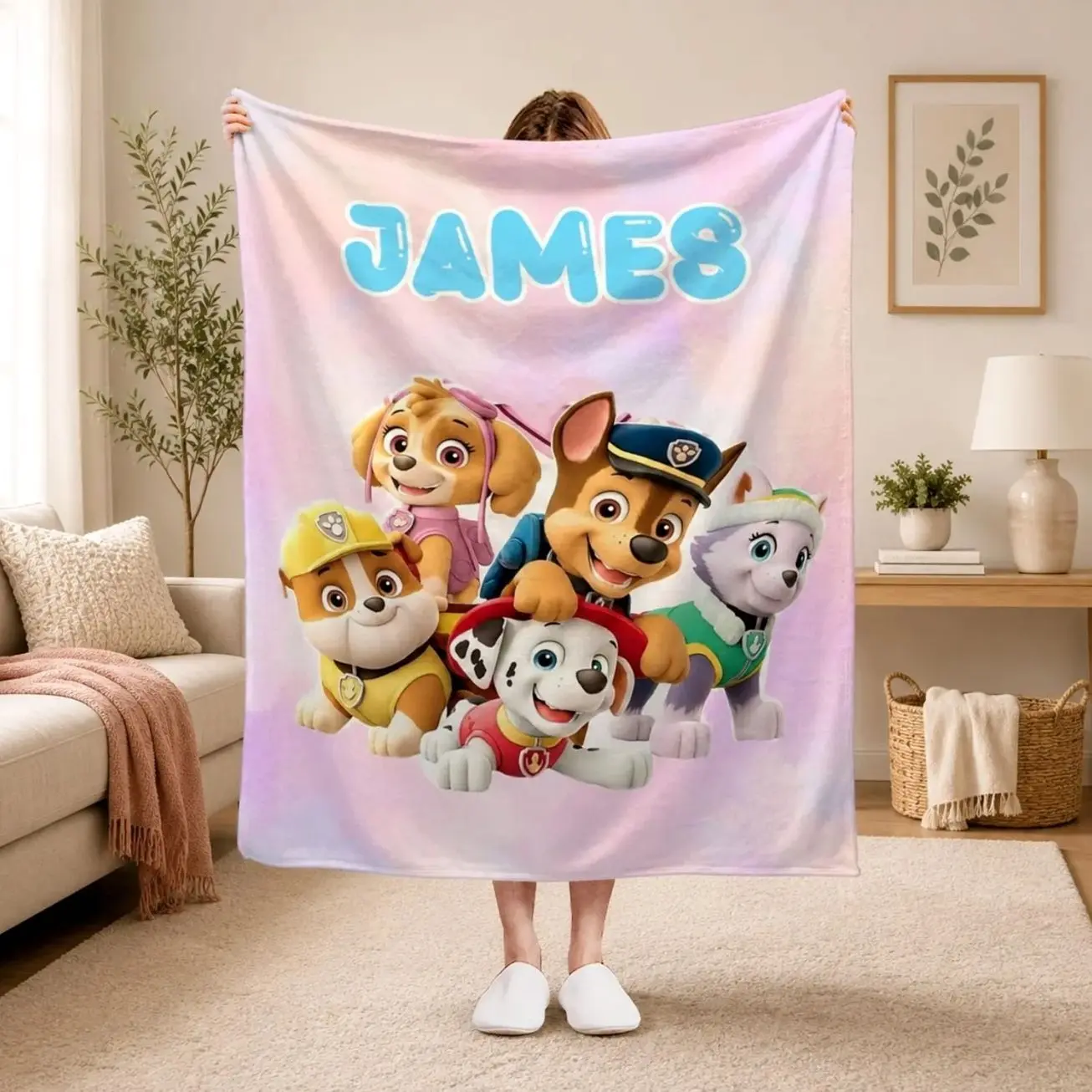 Personalized Puppy Blanket, Custom Name Kids Birthday Gift, Soft Cartoon Throw Blanket