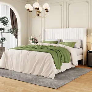 MUTICOR Modern Channel-Tufted Upholstered Bed Frame with Wingback Headboard, Velvet Fabric, Twin/Full/Queen/King, No Box Spring Needed#TikTokShopBlackFriday #ChristmasGifts