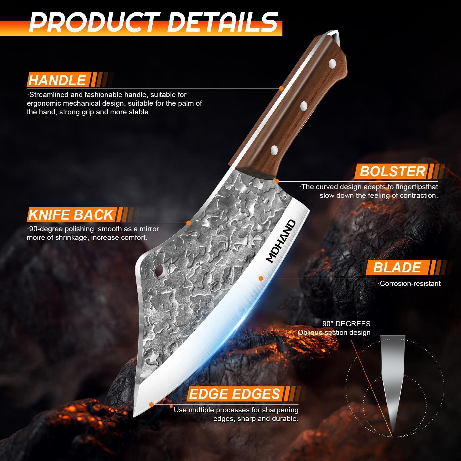 MDHAND Kitchen Knife Set, 14PCS Butcher Cleaver Knife Set High Carbon Steel for Meat Cutting Serbian Chef Knife Viking Boning Cleaver with Sheaths for Kitchen Outdoor BBQ Camping