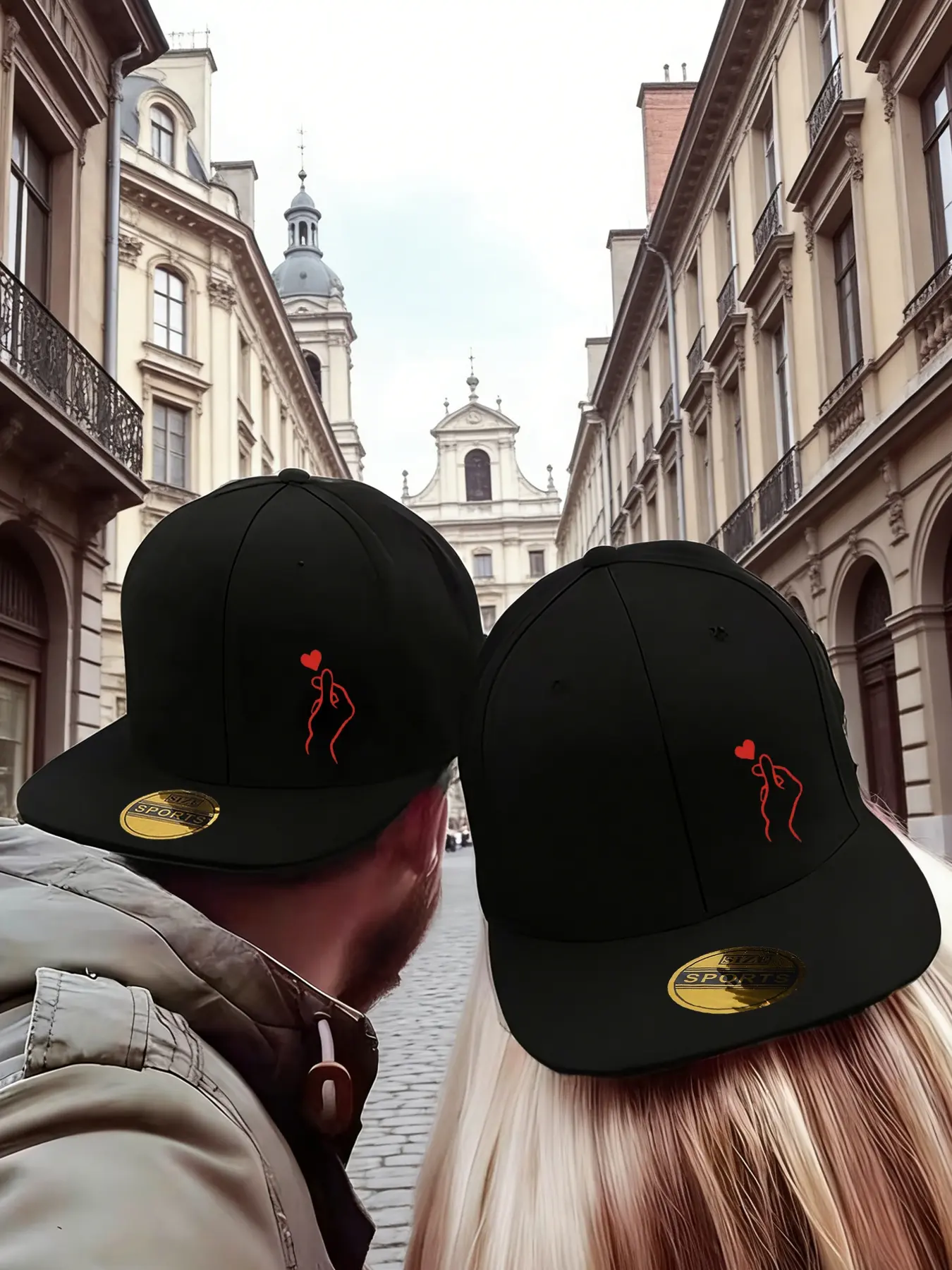 2pcs Couple Hat Hand Heart Gesture Printing, Hip-Hop Cap, Baseball Cap Adjustable, Adjustable Casual Hat, Casual Trendy Hat, Suitable for Spring & Autumn, Travel, Beach, Party