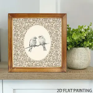 8x8 Inch Rustic Wooden Framed Wall Art with Charming Birds Illustration - Perfect for Living Room, Kitchen, Bedroom, Bathroom Decor - Ideal Gift, Bird Decor