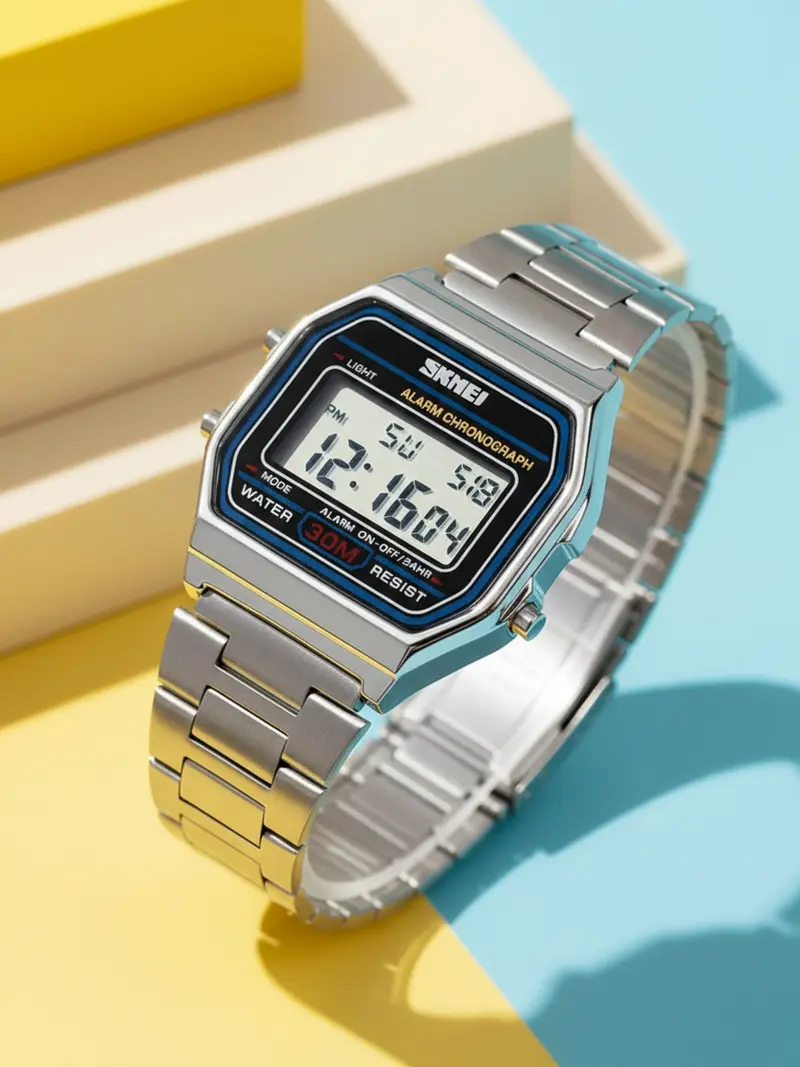 Skmei Square Electronic Watch, Urban Fashion Wristwatch, Modern Waterproof Watch, 30m Waterproof, Luminous Display, Alarm Stopwatch, Full Features, Multiple Colors Available