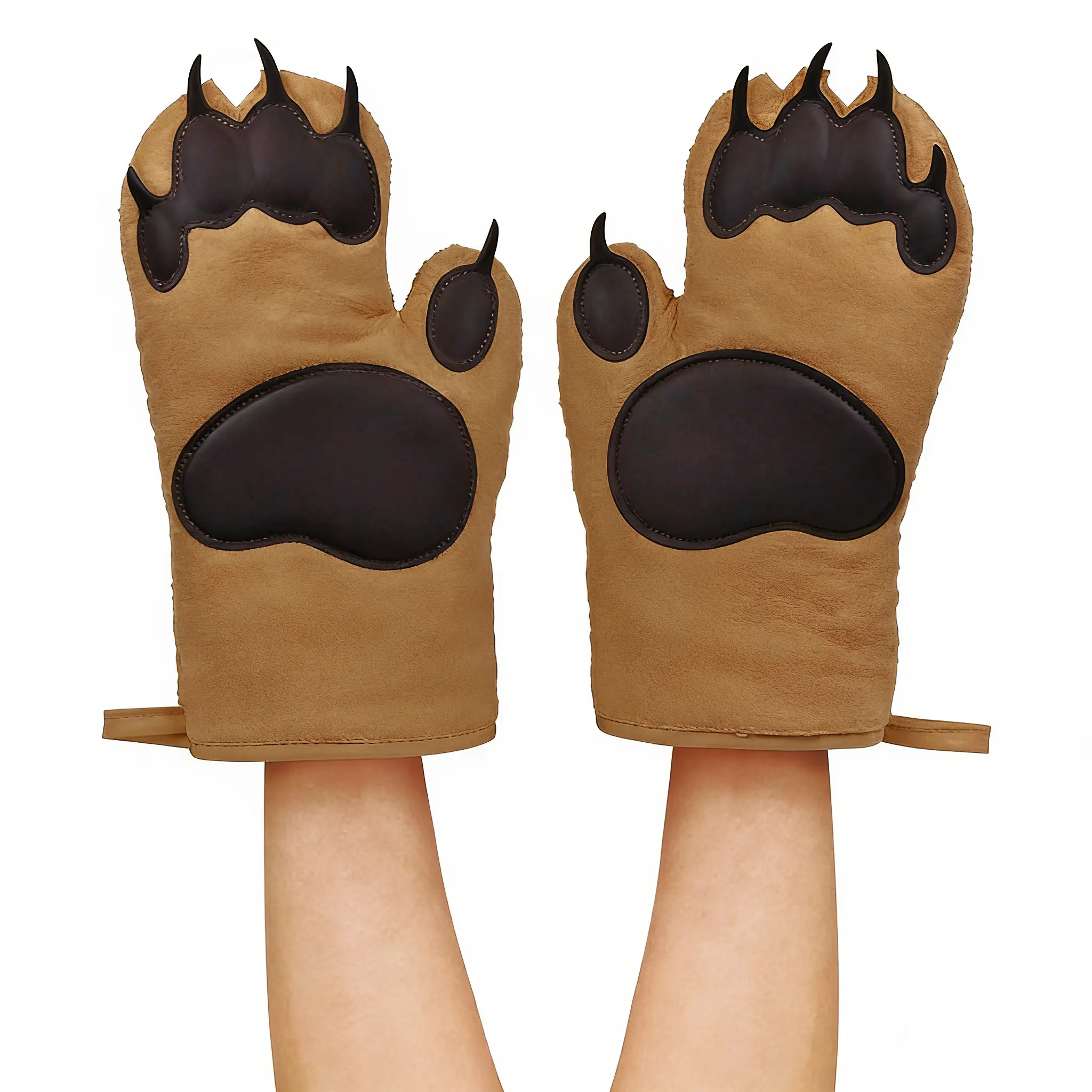 Bear Paw Oven Mitts Heat-Resistant Silicone and Cotton Gloves, Fun Gift for Bakers, Animal Lovers, White Elephant or Housewarming Kitchen Bakeware