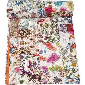 Indian Traditional Pure Cotton Patchwork Quilt, Paisley Print Kantha Quilt Multi Color (Multicolor-27, Twin (60"x 90"))