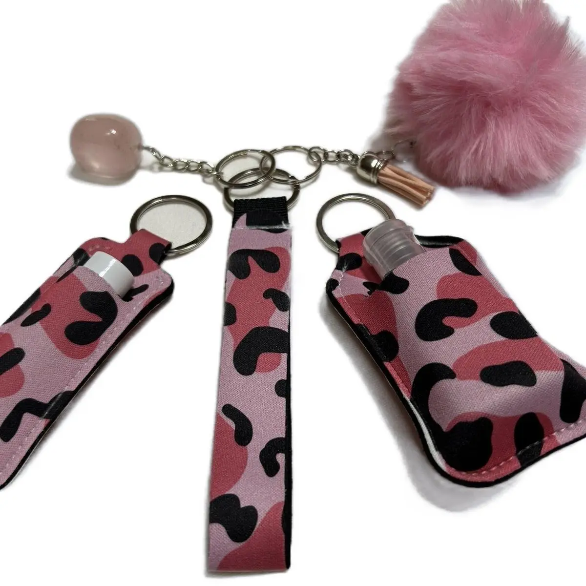 Fashion Keychain Set, Daily Use, Pink Leopard Design, Convienent, Stylish