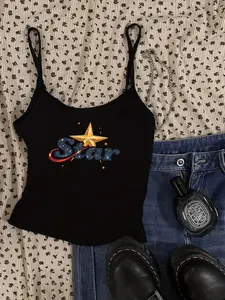 Women's Star Print Cami Top, Casual Comfy Cami, Casual Adjustable Strap Top for Daily Wear, Ladies Clothes for All Seasons, Womenswear
