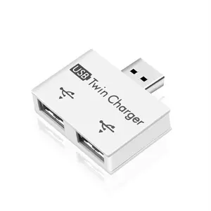 Portable Mini USB Hub To 2 Port Charger Hub Adapter USB Splitter Dual USB Charging Extender for Phone Computer White