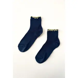 The Petite Ruffled Modal Socks in Navy/Butter