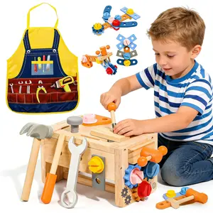 Montessori Kids Tool Set,Wooden Kids Tool Set with Apron,39 PCS Wooden Toddler Tool Bench Box Montessori Toys for 2 3 4 Year Old Boys Girls, Educational STEM Construction Toys Pretend Play Toddler Toys Age 3-5 Birthday Gift