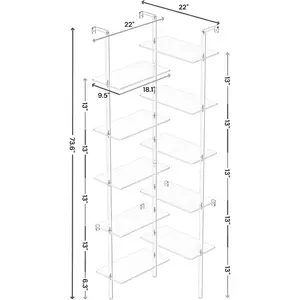 Acrylic Corner Bookshelf, Wall Mounted, 10-Tier L Shaped Bookshelf with Open Shelves, Multipurpose Clear Ladder Bookcase for Living Room, Bathroom, Office, Modern, 73.6" H