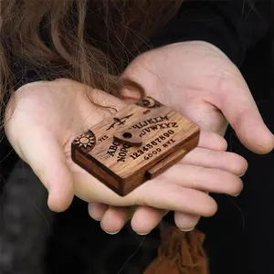Mini Wooden Ouija Board With Pull-out Storage Drawer, Vintage Miniature Spirit Board Complete With Heart Planchette, Gothic Emotional Meditation Desktop Ornament, Witchy Home Table Decor & Divination Gift