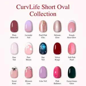 CurvLife Short Oval Press-On Nails Collection – Fresh Pastel Colors, Floral Designs, Soft Pink, Nude & Nature-Inspired Styles, Glossy Jelly Finish, Reusable Non-Toxic Nails for Everyday Spring Wear