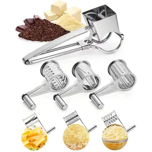 Stainless Steel Rotary Cheese Grater Set with 4/3/2/1 Drums Manual Cheese Cutter Slicer Shredder Kitchen Rotary Slicer Grater HAHOOKAI garlic press