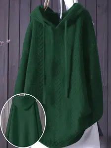 Autumn Winter Womenswear Hooded Pullover Knit Long Sleeve Sweater, Casual Fitted Design, Warm & Cozy, Perfect for Fall & Winter Seasons