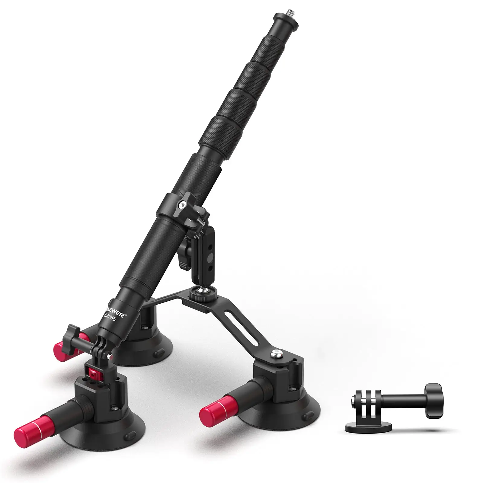 NEEWER CA065 Car Accessories Triple Suction Cup Car Mount Kit with 2in1 Extension Pole/Selfie Stick, Quick Release Outside Windshield Magic Arm Camera