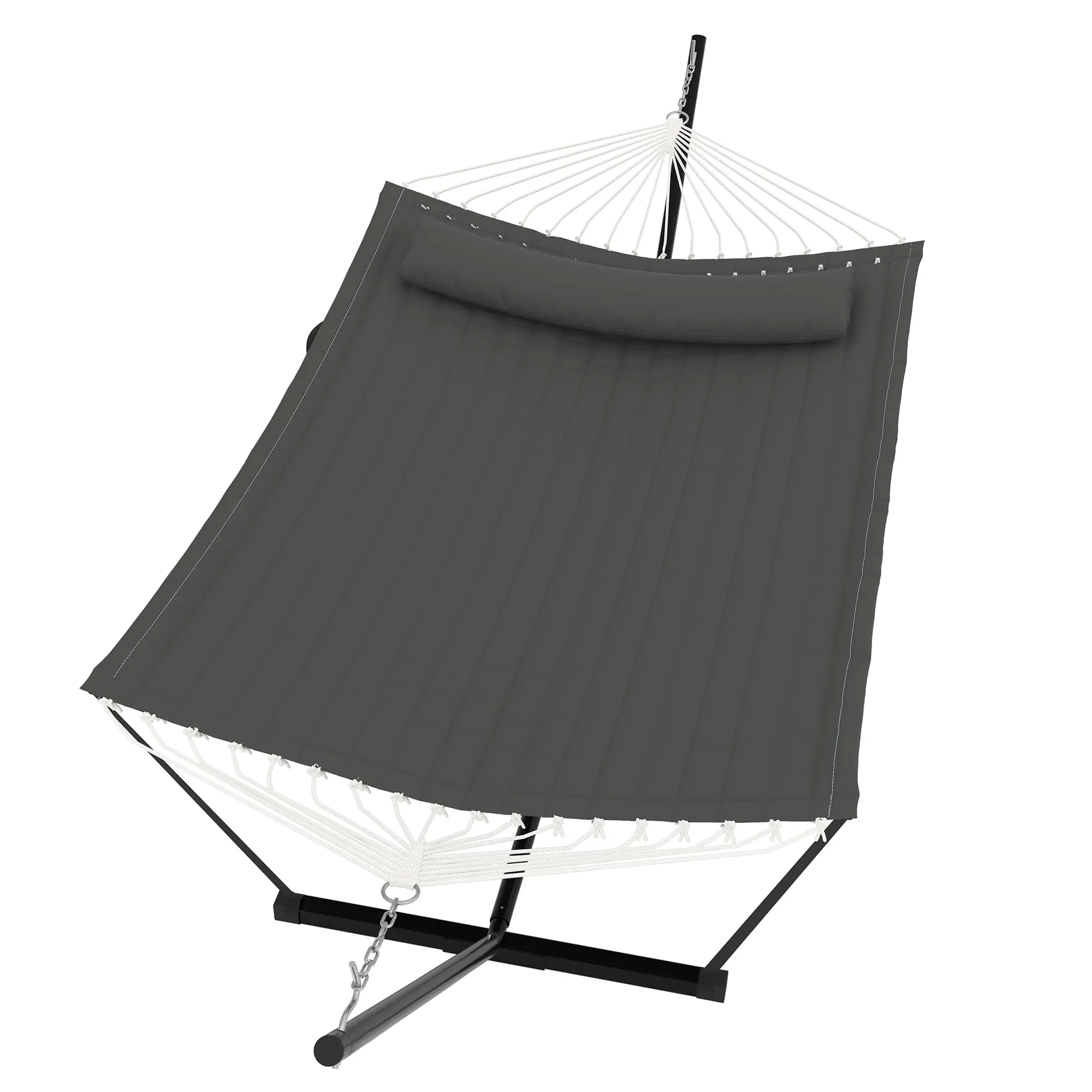 Heavy Duty Double Hammock with Stand and Pillow - 2 Person Outdoor Hammock, 450 lbs Capacity, Balance Rope for Patio, Backyard, Poolside Relaxation, Ideal for Garden and Outdoor Spaces