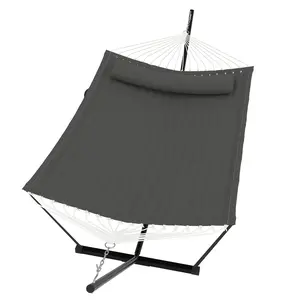 Heavy Duty Double Hammock with Stand and Pillow - 2 Person Outdoor Hammock, 450 lbs Capacity, Balance Rope for Patio, Backyard, Poolside Relaxation, Ideal for Garden and Outdoor Spaces