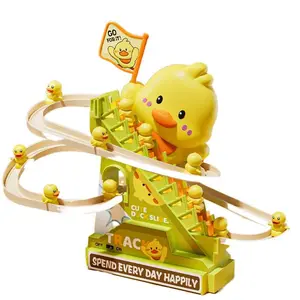 Children's Electric Little Duck Stair Climbing Toy, Yellow Duck Slide Track Toy for Baby's Tummy Time Training