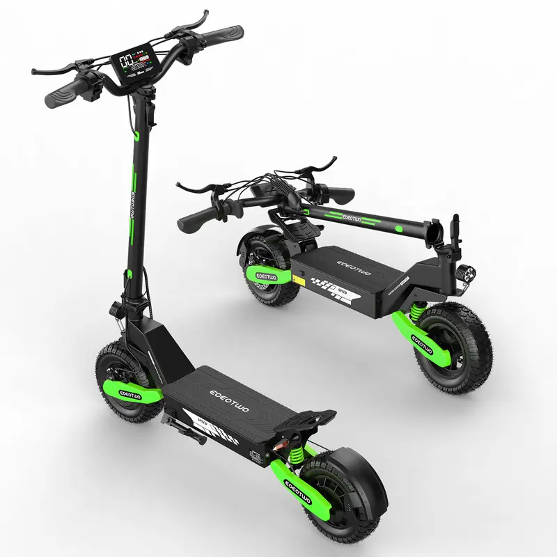 EOEOTWO GT06 Multifunctional Compact Fold Adult Electric Scooter - 1200W Motor, 28-30 MPH, 30-40 Mi Range, 350-LB Load Cap, 11-In Pneumatic Tires, Front & Rear Shock Absorption, Dual Batteries, for Commuting & Cargo Transport, Safety and Handling