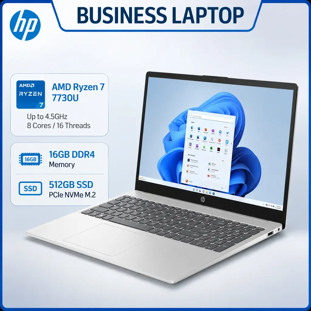 HP 15.6-Inch FHD Touchscreen Laptops, AMD Ryzen 7 7730U Processor, 16GB RAM, 512GB SSD, Windows 11 Pro, Fast-Charging Portable Business Notebook with FHD Screen