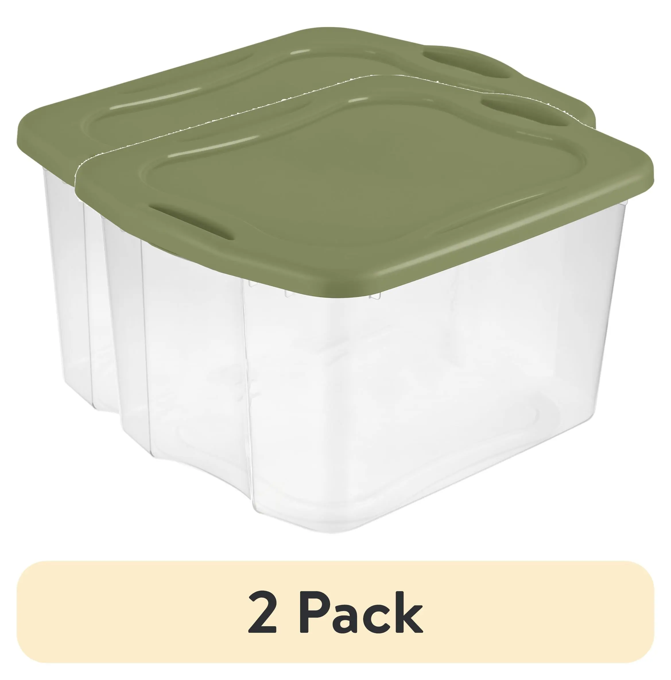 (2 pack) Sterilite EZ Carry 70 Quart Large Storage Bin, Clear Plastic Storage Container with Full-Grip Handles, Green