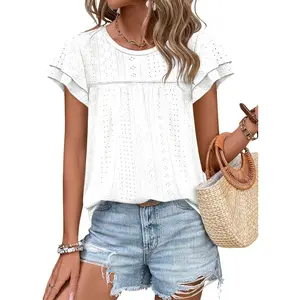 Imily Bela Essentials Womens Summer Tops Crewneck Eyelet Ruffle Sleeve Blouses Casual Babydoll Shirts 2026 S-2XL