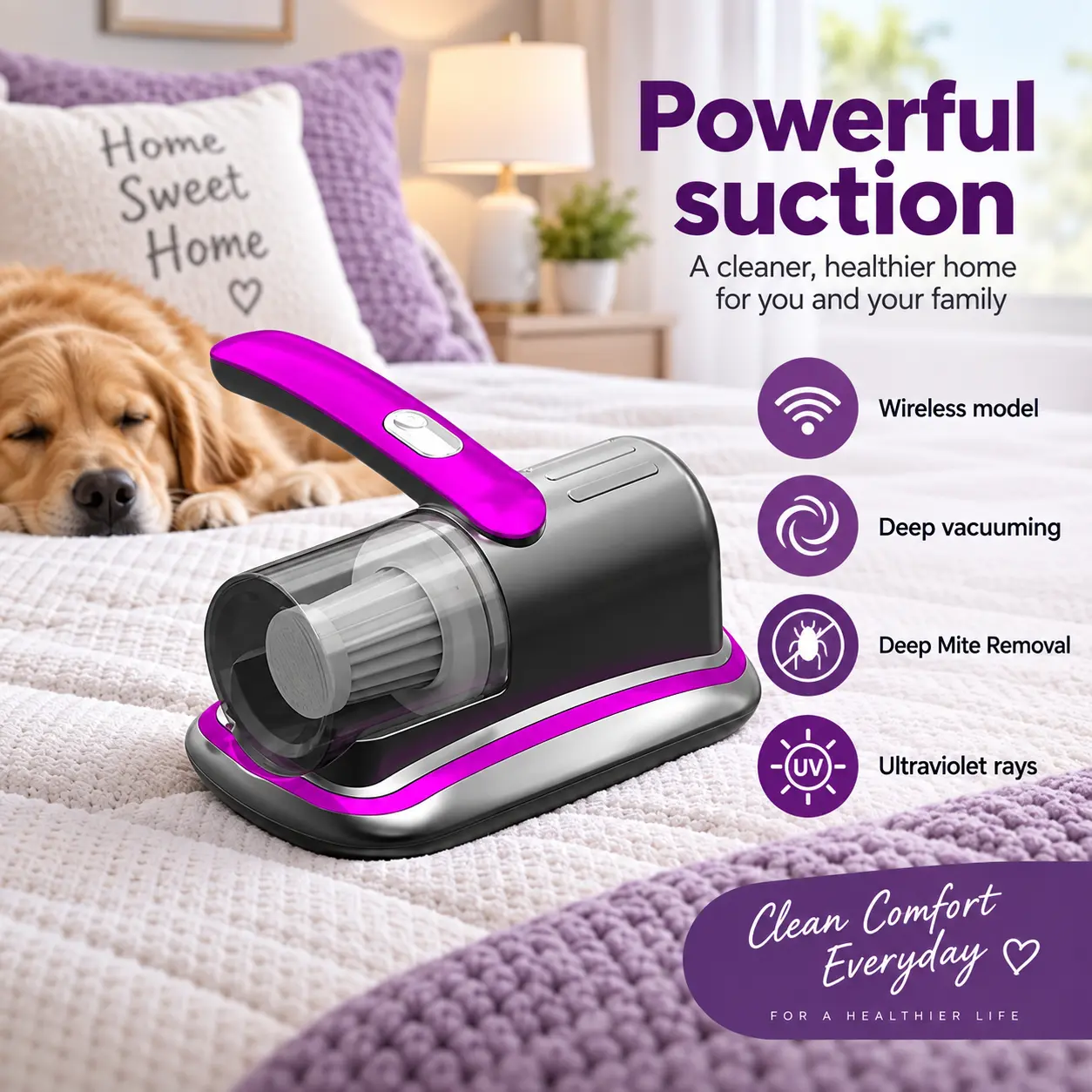 Handheld Bed Vacuum Cleaner, Powerful Suction Dust Mite Remover for Mattress Sofa Couch, Corded Portable Dust Hair Cleaner for Bedding Furniture