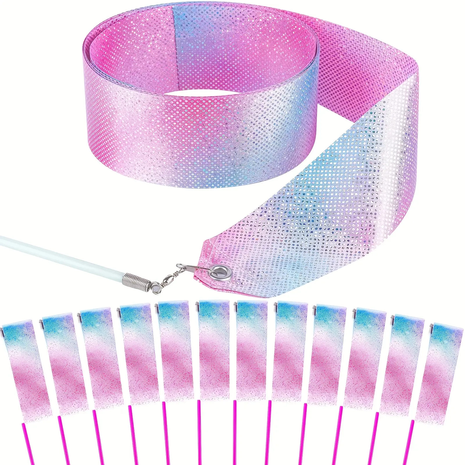 14pcs/Set Sparkling Dance Ribbon Wands, Princess Mermaid Ballet Supplies, Gymnastics Magic Wand Party Favors & Outdoor Twirling Decorations, Magic Wand Party Supplies