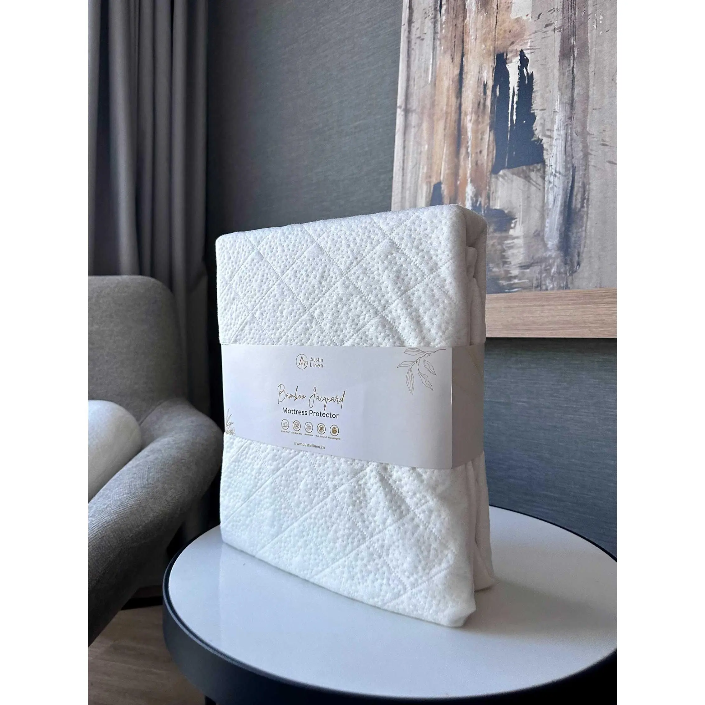 Austin Bamboo Jacquard Mattress Protector - 100% Waterproof, Machine Washable, Cooling Breathable, Anti-Bacterial, Good for Sensitive Skin