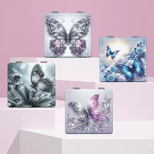 Vintage Butterfly Pattern Makeup Mirror, 1 Count Folding Handheld Mirror, Portable Makeup Tool for Women & Girls, Cosmetic Mirror for Home and Travel