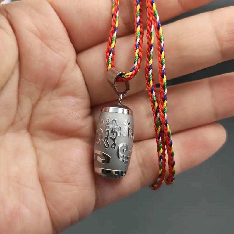 Social Media Aesthetic316 Stainless Steel Om Mani Padme Hum Pendant Necklace - Mantra Bottle Ash Box, Vintage Commemorative Jewelry with Gift Bag and Six-Word Mantra Paper
