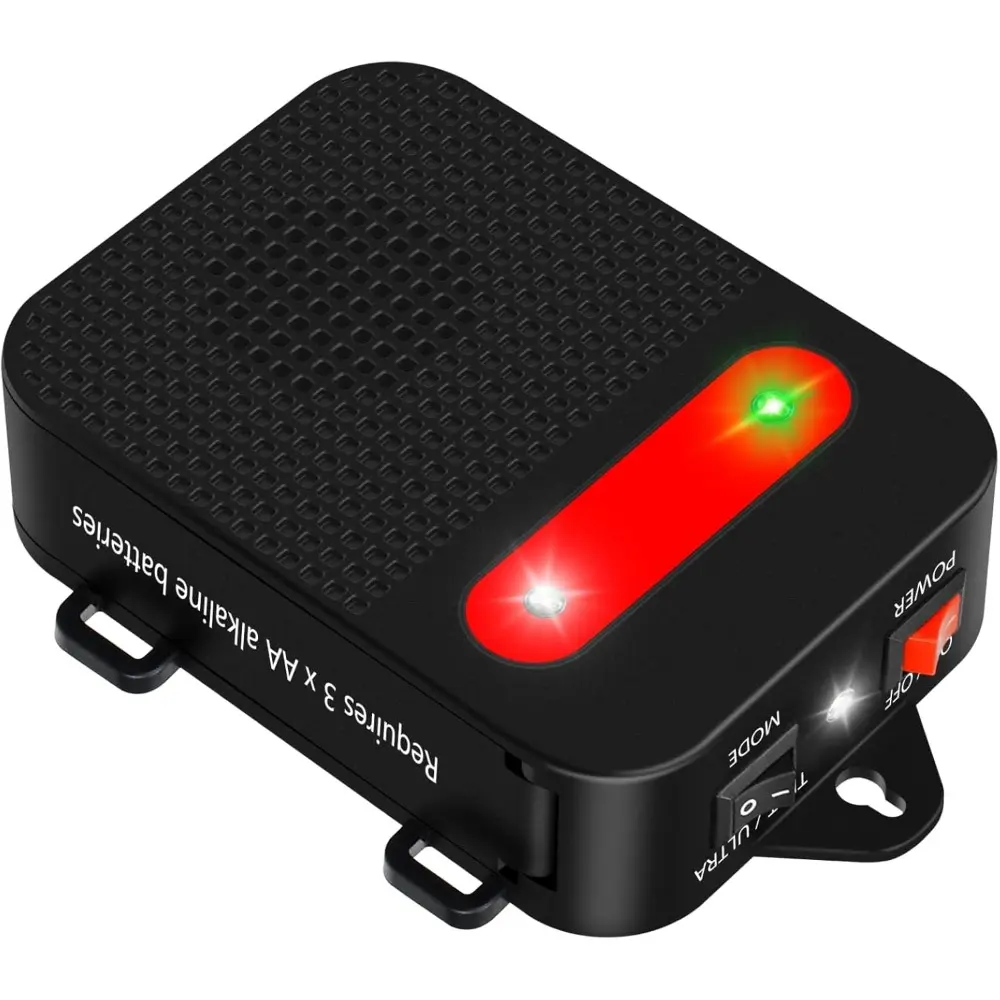 Battery-Operated Ultrasonic Rodent Repellent for Car Engines - Under Hood Pest Deterrent with Batteries, Strobe Lights, 85 Days Runtime, Zip Tie Mount - Single Device for Basement, Garage, Rodent Control