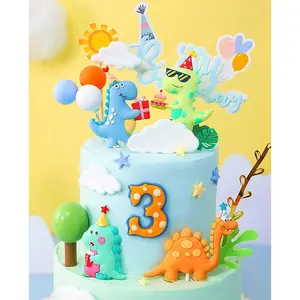 P-PSD033  6 PCS Dinosaur Cake Toppers Little Dinosaur Birthday Party Supplies Dinosaur Party Favors Three Rex Cake Decoration Three Rex Party Supplies Ornaments
