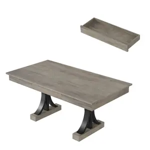 71 Inch Rectangular Farmhouse Dining Table for 6-8 People, Double Pedestal Wooden Dining Table with 2 Storage Drawers, Sturdy Frame for Dining Room Kitchen Office