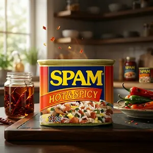 SPAM Hot & Spicy Flavored Canned Meat, Shelf Stable Ready-to-Eat, 12 oz Can