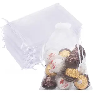 50PCS 5x7 White Organza Bags Small Cute Mesh Drawstring Sheer Clear Gift Pouches for Jewelry Candy Soap Wedding Birthday Party Favors Mother's Day Gifts