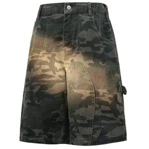 New summer retro-style men’s mid-thigh shorts, camouflage washed men’s denim shorts, multi-pocket cargo loose lightweight men’s denim shorts, #SummerWins #Father’sDayGift