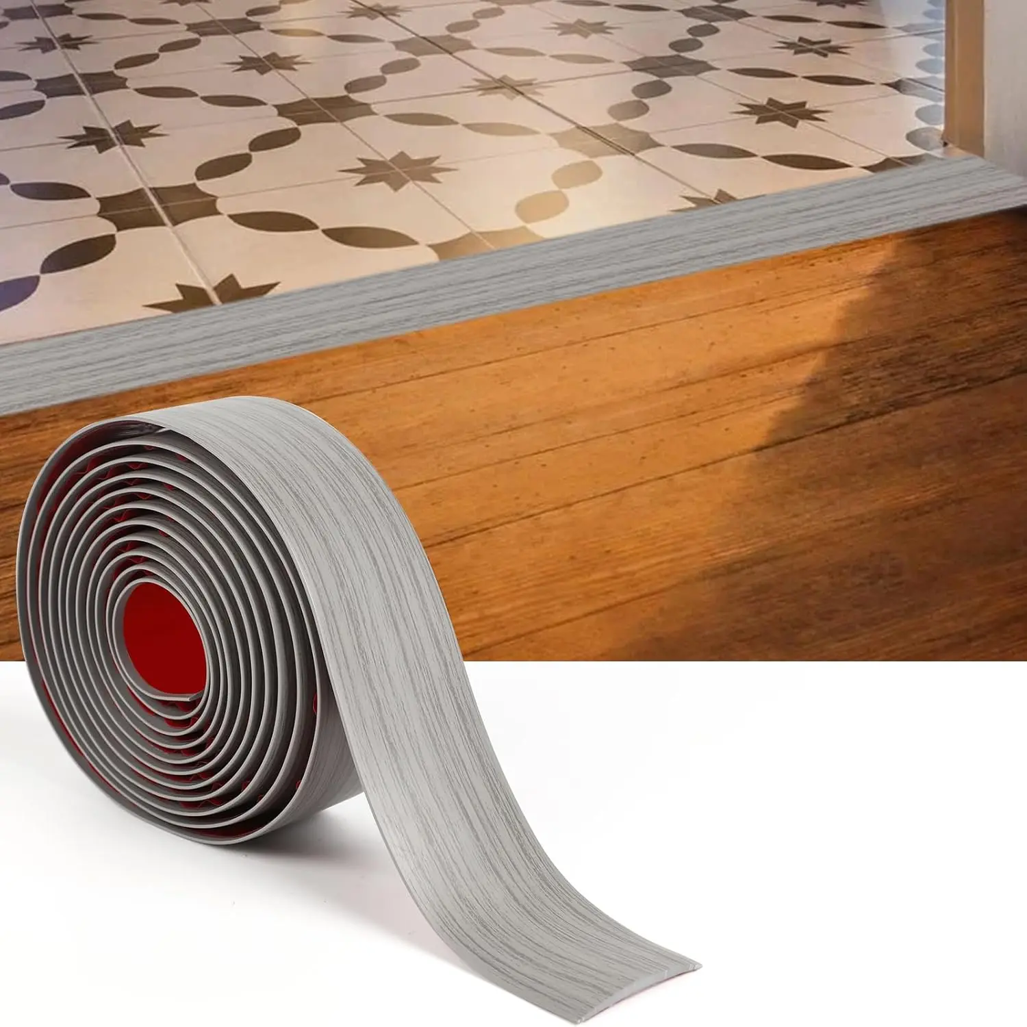 2 Inch x 20  Floor Transition Strip Cover Strips, Self Adhesive Vinyl Flooring Transitions Flat Divider Strip for Floor Carpet,Threshold, Floor Tiles, Doorway and Gaps-Gray  Grain